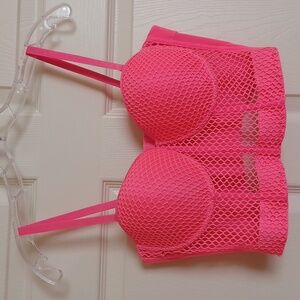 Love J Pink Mesh Longline Corset Bra ** SZ L